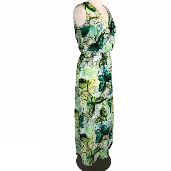 Darian Ruched A-Line Maxi Dress V Neck Sleeveless Geometric Motif Size Medium Gr - Picture 10 of 10